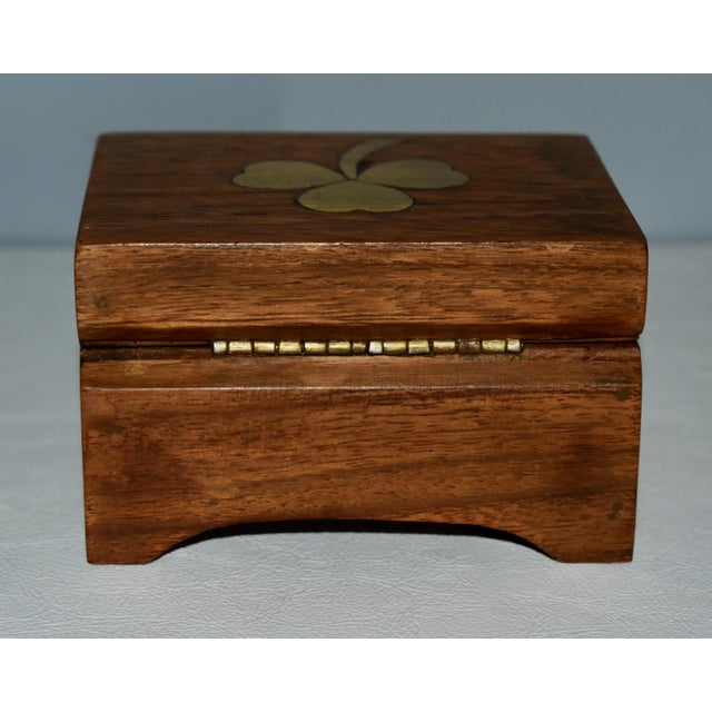 Vintage Small Brass Inlaid Wooden Music Box For Sale In Philadelphia - Image 6 of 13
