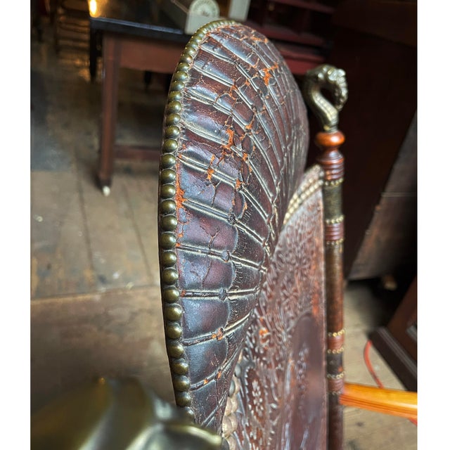 Mid 19th Century Victorian Aesthetic Movement Rocking Chair With Embossed Leather Back and Satyr Finials For Sale - Image 16 of 17
