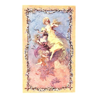 1911 French Art Nouveau Antique Lithograph -Tapesty Design- Jules Cheret For Sale