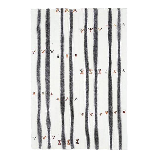 Vintage Turkish Hand-Knotted Wool Cotton White Kilim Area Rug For Sale