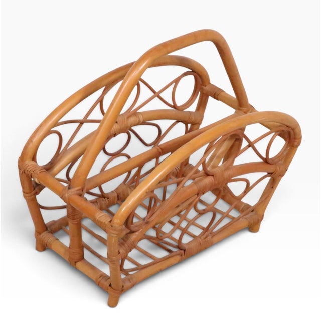 Yellow Mid 20th Century Bamboo Magazine Rack For Sale - Image 8 of 9
