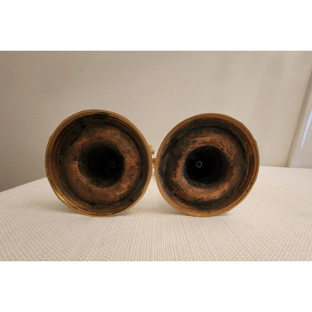 Late 19th Century Art Nouveau Brass Tulip Candle Holders - A Pair For Sale - Image 9 of 10