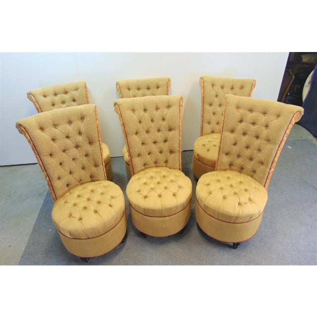 Custom Designed Gold Tufted Dining Chairs - Set of 6 For Sale - Image 4 of 11