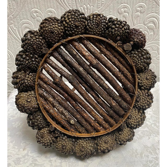 Adirondack Arts and Crafts Hand Made Pine Cone Basket For Sale - Image 9 of 10