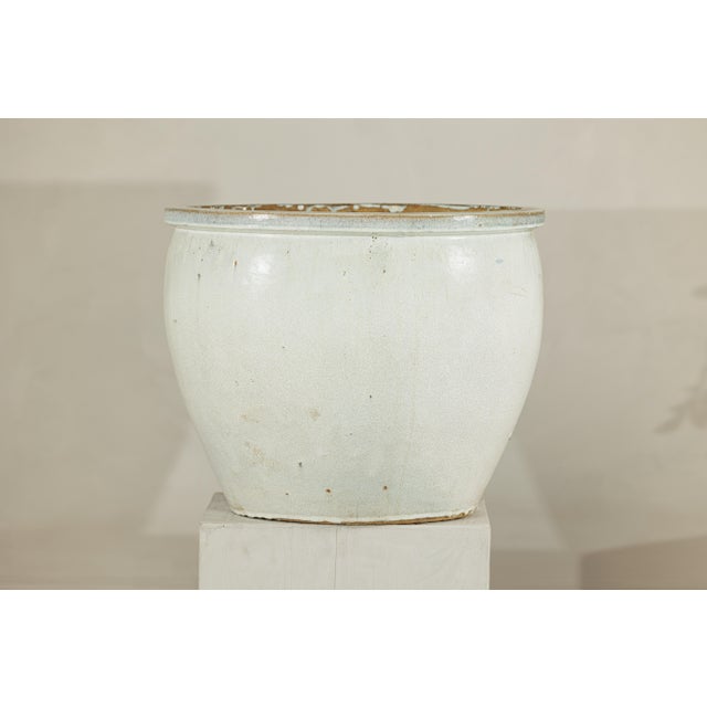 Large Mid-20th Century Chinese Crackle-Glazed Ceramic Planter in Soft White For Sale - Image 18 of 18