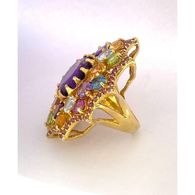 Baroque Bochic "Orient" Vintage Amethyst, Citrine & Topaz Ring Set In 18 K Gold & Silver For Sale - Image 3 of 18