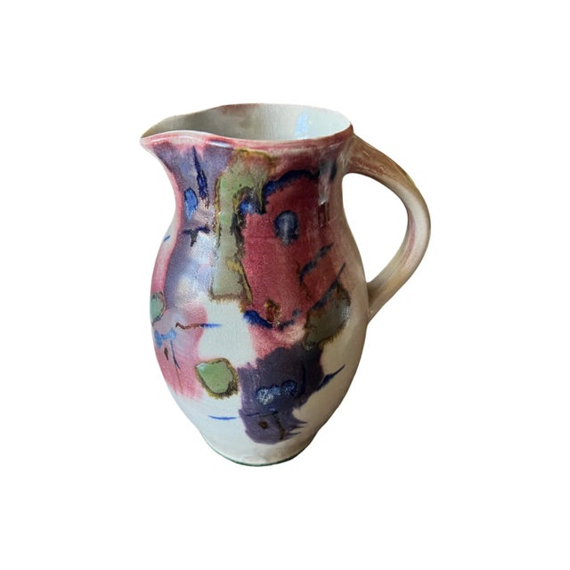 1960s Mid Century Modern Pitcher Carafe Vintage Ceramic Large Studio Pottery Drip Glaze Stoneware For Sale - Image 5 of 12