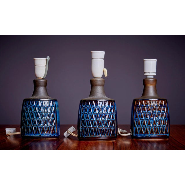 Set of 3 ceramic table lamps by Soholm, Denmark - 1960s. The lamps are being sold without shade. The measurements given...