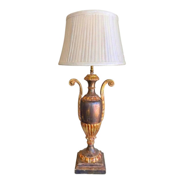 Fine Antique Italian Neoclassical Giltwood & Silver Leaf Carved Urn Table Lamp For Sale