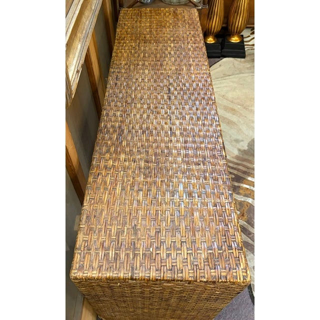 Mid 20th Century Vintage Waterfall Console Table in a Woven Wicker, Raffia Basketweave Design For Sale - Image 5 of 7
