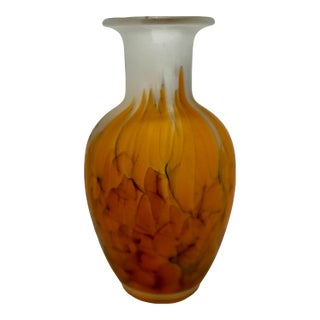 Vintage Tarnowiec Frosted Orange Feather Vase For Sale