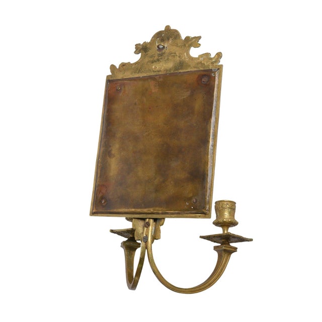 Antique Bronze Louis XVI Style Gilded Mirror 2-arm Candle Holder With Ornate Figural Face For Sale - Image 4 of 5