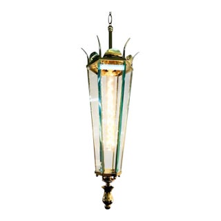 1940s Italian Brass and Glass 6 Sided Lantern For Sale