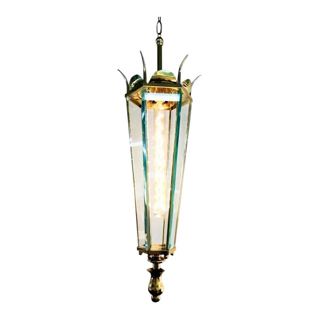 1940s Italian Brass and Glass 6 Sided Lantern For Sale