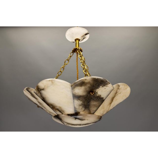 French Art Deco Alabaster and Brass Pendant Light with Segmented Shade, 1920s For Sale - Image 14 of 18