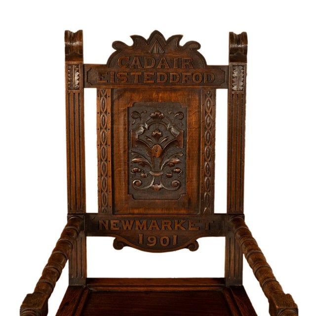 Antique Welsh Carved Oak Eisteddfod Bardic Chair Newmarket Trelawnyd Wales 1901 For Sale - Image 14 of 17