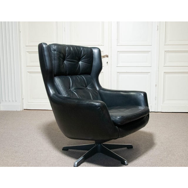 Vintage Black Leather Swivel Chair by H.W. Klein for Bramin Møbler, 1970s For Sale - Image 14 of 14
