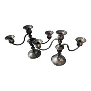Mid 20th Century Pair of Sterling Silver Triple Candle Holders For Sale
