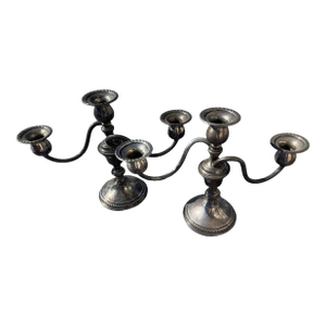 Mid 20th Century Pair of Sterling Silver Triple Candle Holders