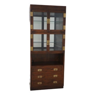 Henredon 4 Glass Door Campaign Display Cabinet Bookcase For Sale