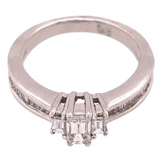 14 Karat White Gold Engagement Ring 0.75 Total Diamond Weight For Sale