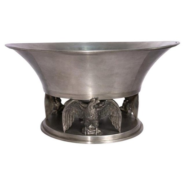 Silver Art Deco Pewter Centerpiece Bowl with Eagle Motif from Ystad Tenn, Sweden, 1930s For Sale - Image 8 of 8