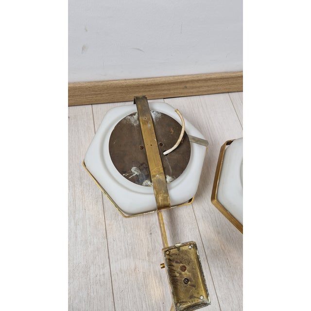 Vintage Wall Lights in Brass and Hexagonal Glass, Set of 2 For Sale - Image 12 of 13
