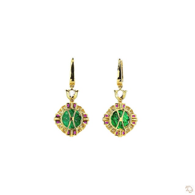 0.32 Carat Rose Cut Diamond Emerald Ruby Gold Earrings, Pair For Sale In New York - Image 6 of 9