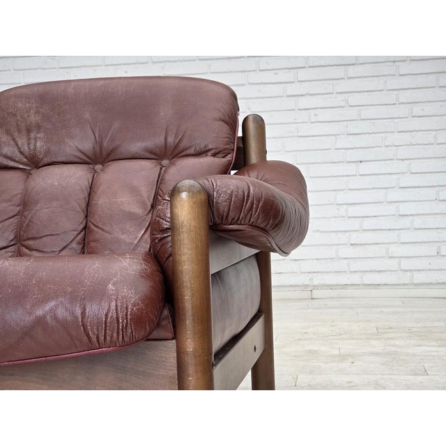 Mid-Century Modern Swedish 2-Seater Sofa in Brown Leather and Dark Beech, 1970s For Sale - Image 3 of 18