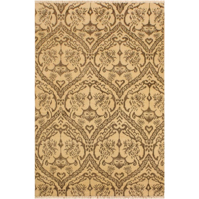 Brown 1990s Boho Chic Modern Beige/Brown Wool & Viscous Rug - 4'0 X 5'10 For Sale - Image 8 of 8