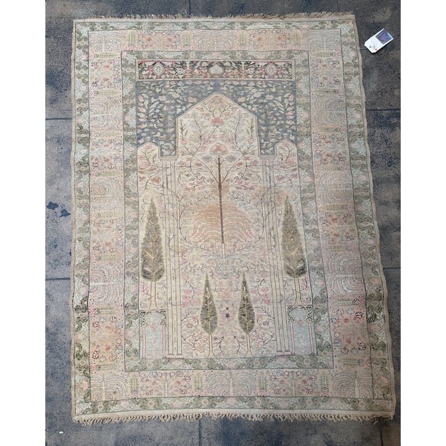 Ivory Antique Turkish Silk Rug, Circa 1850 For Sale - Image 8 of 8