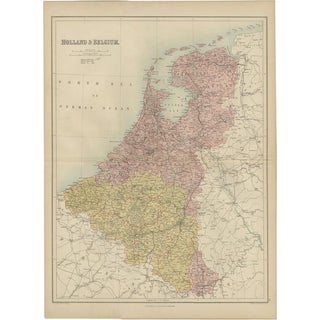 Antique Map of the Netherlands and Belgium by A & C. Black, 1870s For Sale