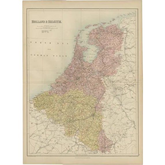 Antique Map of the Netherlands and Belgium by A & C. Black, 1870s For Sale