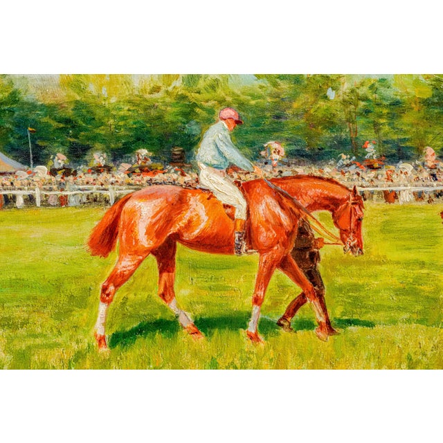 Captivating Colorful Antique French Horse Racing Oil Painting Equestrian Sporting Art For Sale - Image 4 of 18