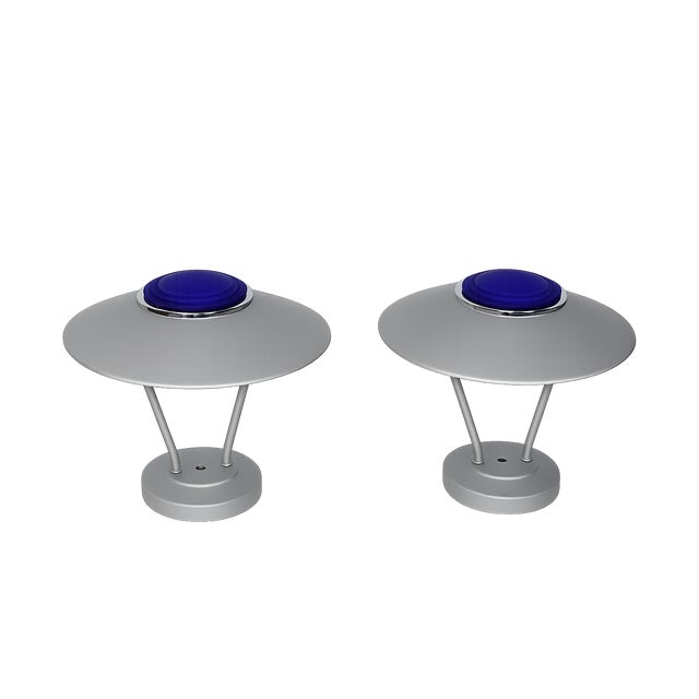 Blue Vintage Wall Lights in Metal and Glass, 1980s, Set of 2 For Sale - Image 8 of 8