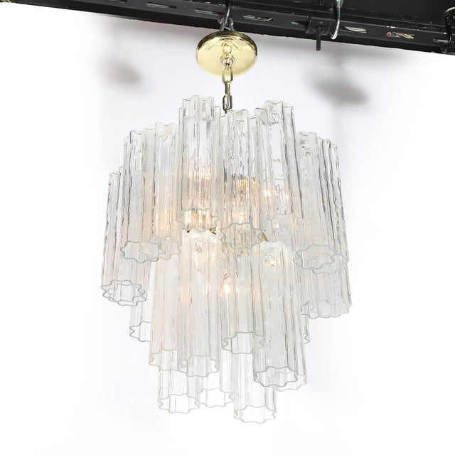 Mid-Century Modernist Murano Glass Tronchi Chandelier W/ Brass Fittings For Sale In New York - Image 6 of 18