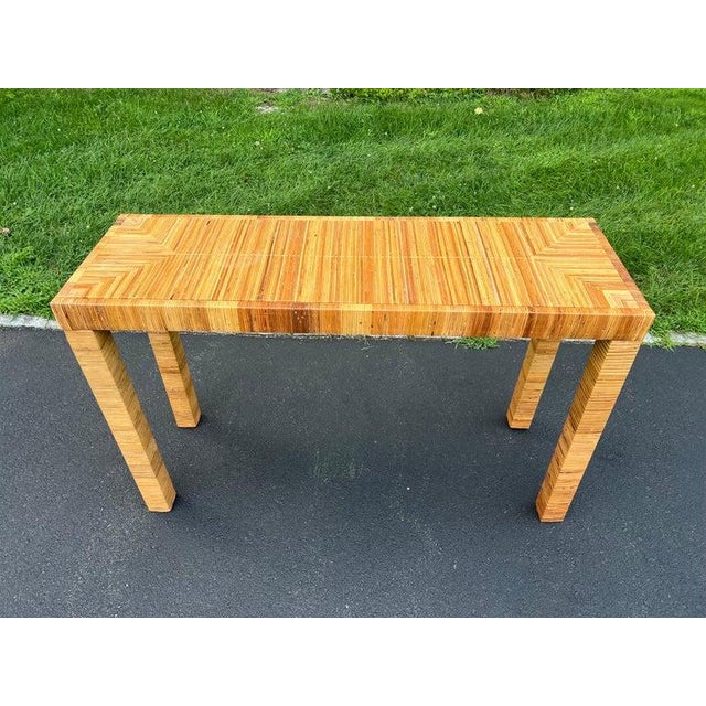 1990s Billy Baldwin Style Wrapped Wicker Console Table With Minimalist Design For Sale - Image 5 of 18
