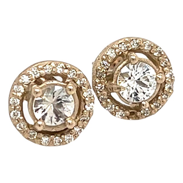 Natural Sapphire Diamond Stud Earrings 14k W Gold 0.83 TCW Certified For Sale