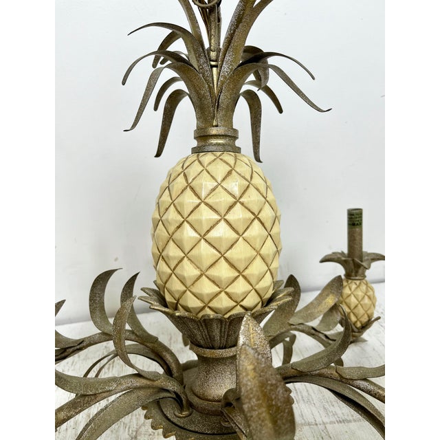 Hollywood Regency Vintage Pineapple Tole Chandelier For Sale - Image 3 of 7