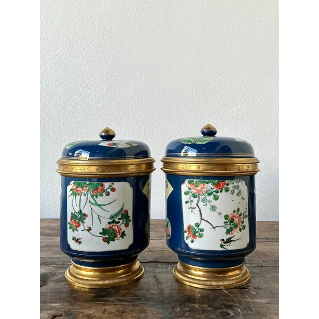 Vintage Asian Lidded Floral Ceramic Jars - A Pair For Sale - Image 4 of 7