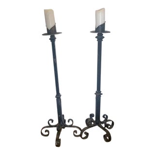 Pair of Late 19th Century Iron Floor Candlesticks For Sale