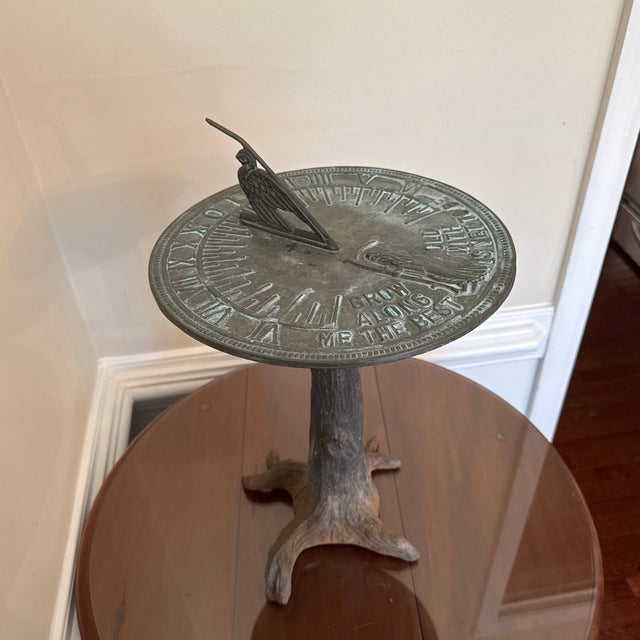Metal Vintage Mid-Century Modern Solid Bronze Garden Sundial on Root Base For Sale - Image 7 of 12