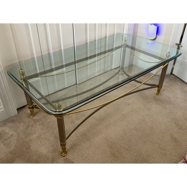 2010s 2010s Hollywood Regency Italianate Brass, Iron & Chrome Glass Top Coffee Table For Sale - Image 5 of 17