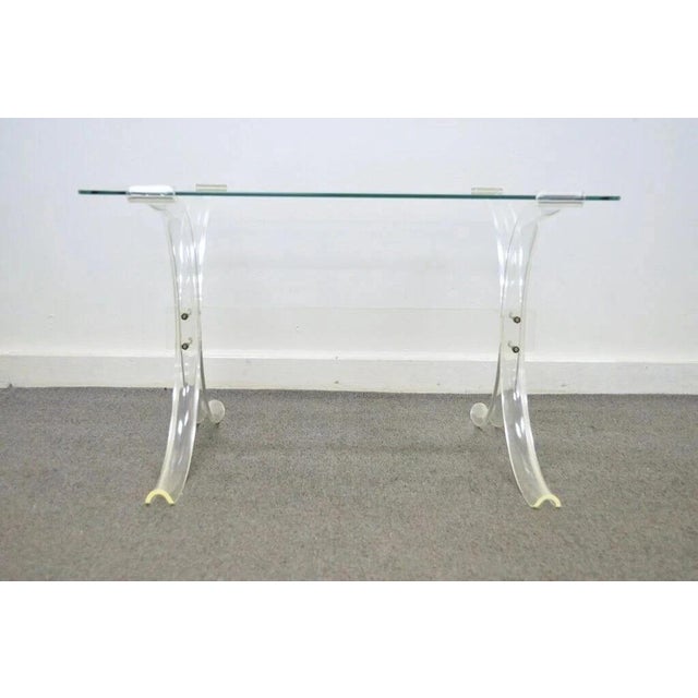 Vintage Mid Century Modern Glass Top Lucite X-Base Butterfly Side End Table For Sale - Image 12 of 12
