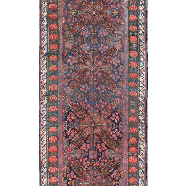 Tribal Late 19th Century Antique Caucasian Seychour Rug in Blue Green Brown & Multi Colors For Sale - Image 3 of 9
