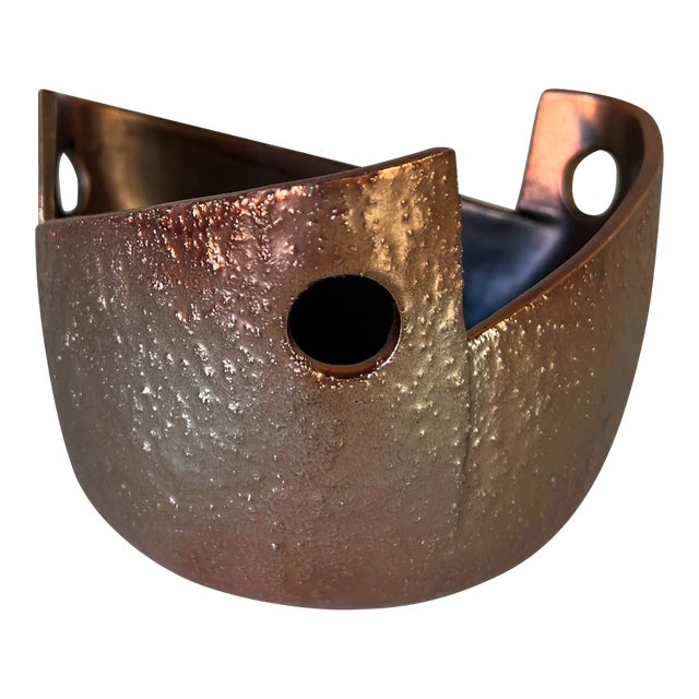Vintage Copper Finish Sculptural Art Ceramic Bowl For Sale