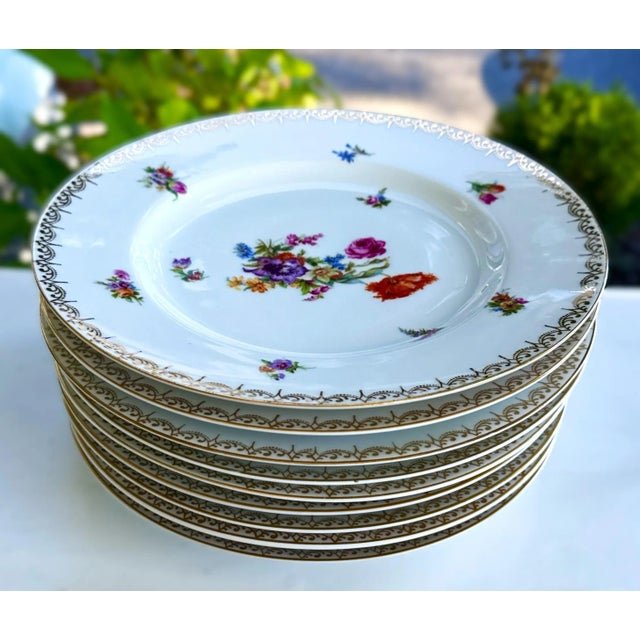Mid 20th Century Dresden Hand Painted Dinner Plates - Set of 10 For Sale - Image 9 of 12