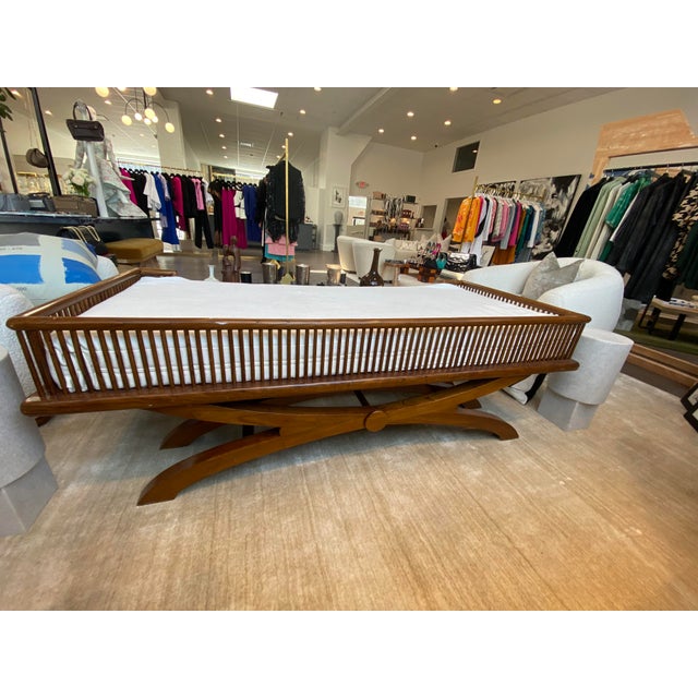 1980s Vintage Wood Daybed With Cushion For Sale - Image 4 of 6