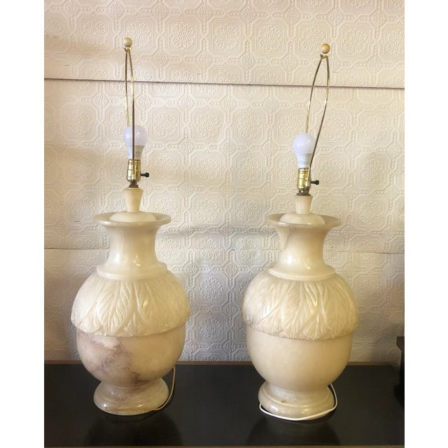 Vintage Alabaster or Jade Lamps - Pair For Sale - Image 4 of 8