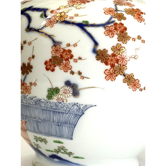 White Fukagawa Vase With Cherry Blossoms For Sale - Image 8 of 15